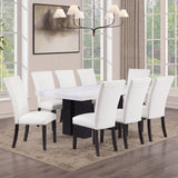 Artemis White Rectangle Marble Top 9-Piece Dining Set with White Vegan Leather Chairs from Steve Silver - Luna Furniture