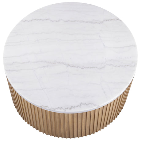 Colvin 36″ Round Castered White Marble Top Coffee Table, Toffee Finish from Steve Silver - Luna Furniture