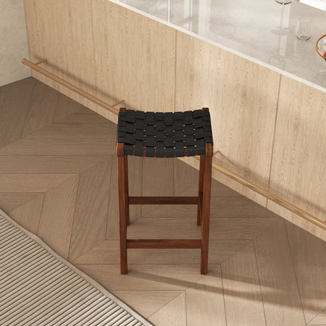 James Mid-Century Modern Genuine Black Leather 24.5" Counter Stool from Ashcroft Furniture - Luna Furniture
