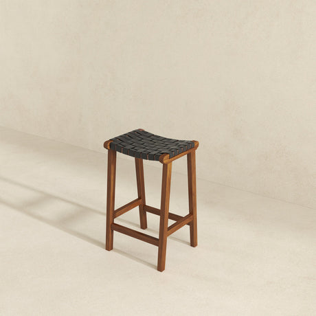 James Mid-Century Modern Genuine Black Leather 24.5" Counter Stool from Ashcroft Furniture - Luna Furniture