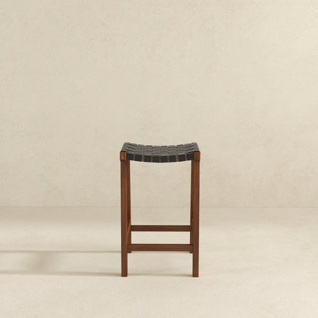 James Mid-Century Modern Genuine Black Leather 24.5" Counter Stool from Ashcroft Furniture - Luna Furniture