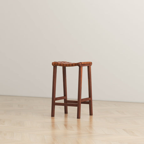 James Mid-Century Modern Genuine Tan Leather 24.5" Counter Stool from Ashcroft Furniture - Luna Furniture