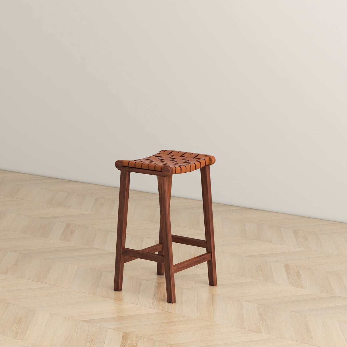 James Mid-Century Modern Genuine Tan Leather 24.5" Counter Stool from Ashcroft Furniture - Luna Furniture