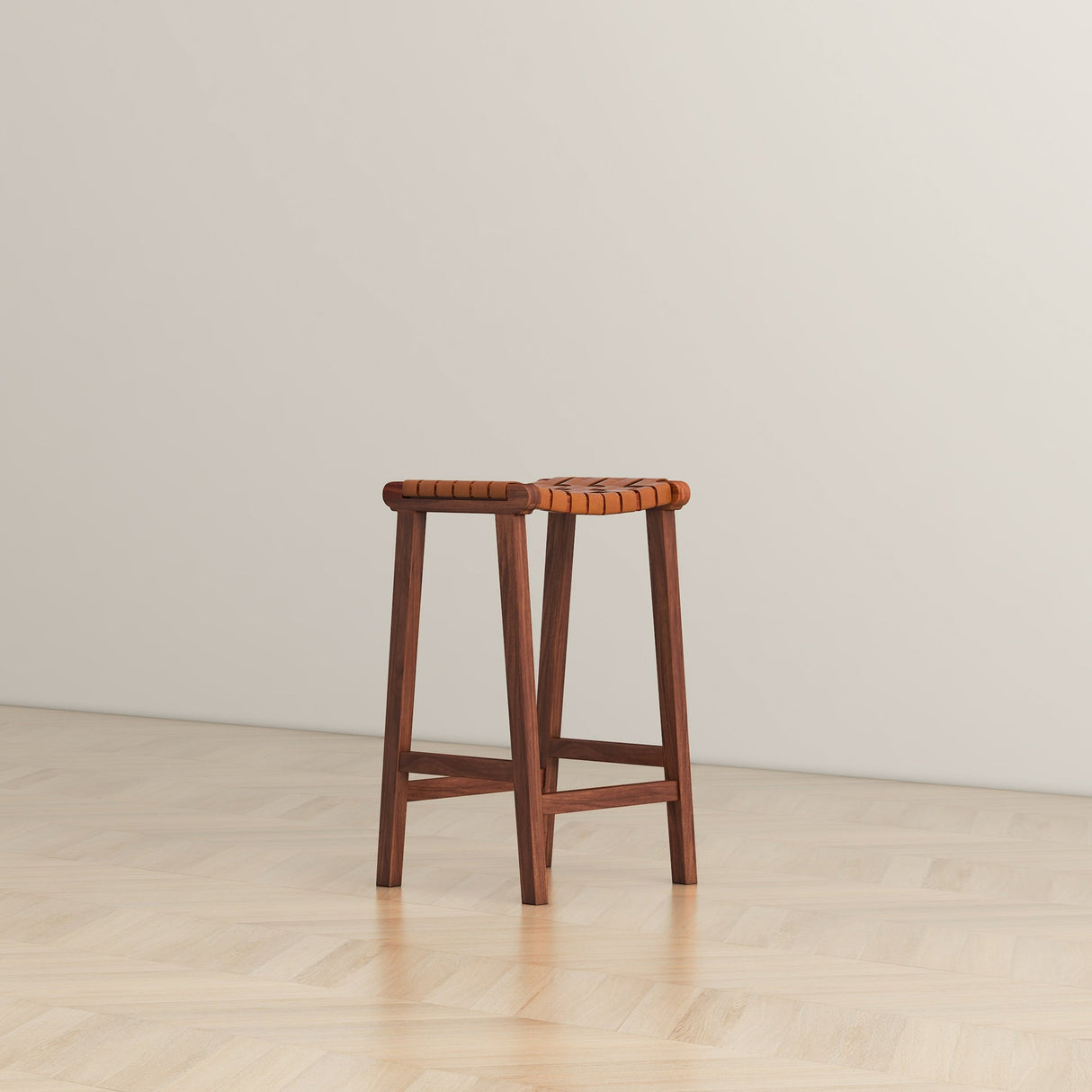 James Mid-Century Modern Genuine Tan Leather 24.5" Counter Stool from Ashcroft Furniture - Luna Furniture