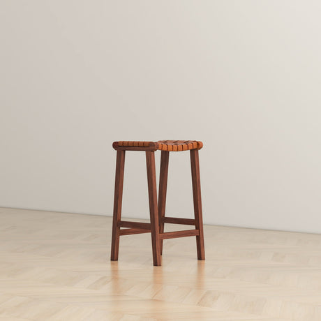 James Mid-Century Modern Genuine Tan Leather 24.5" Counter Stool from Ashcroft Furniture - Luna Furniture