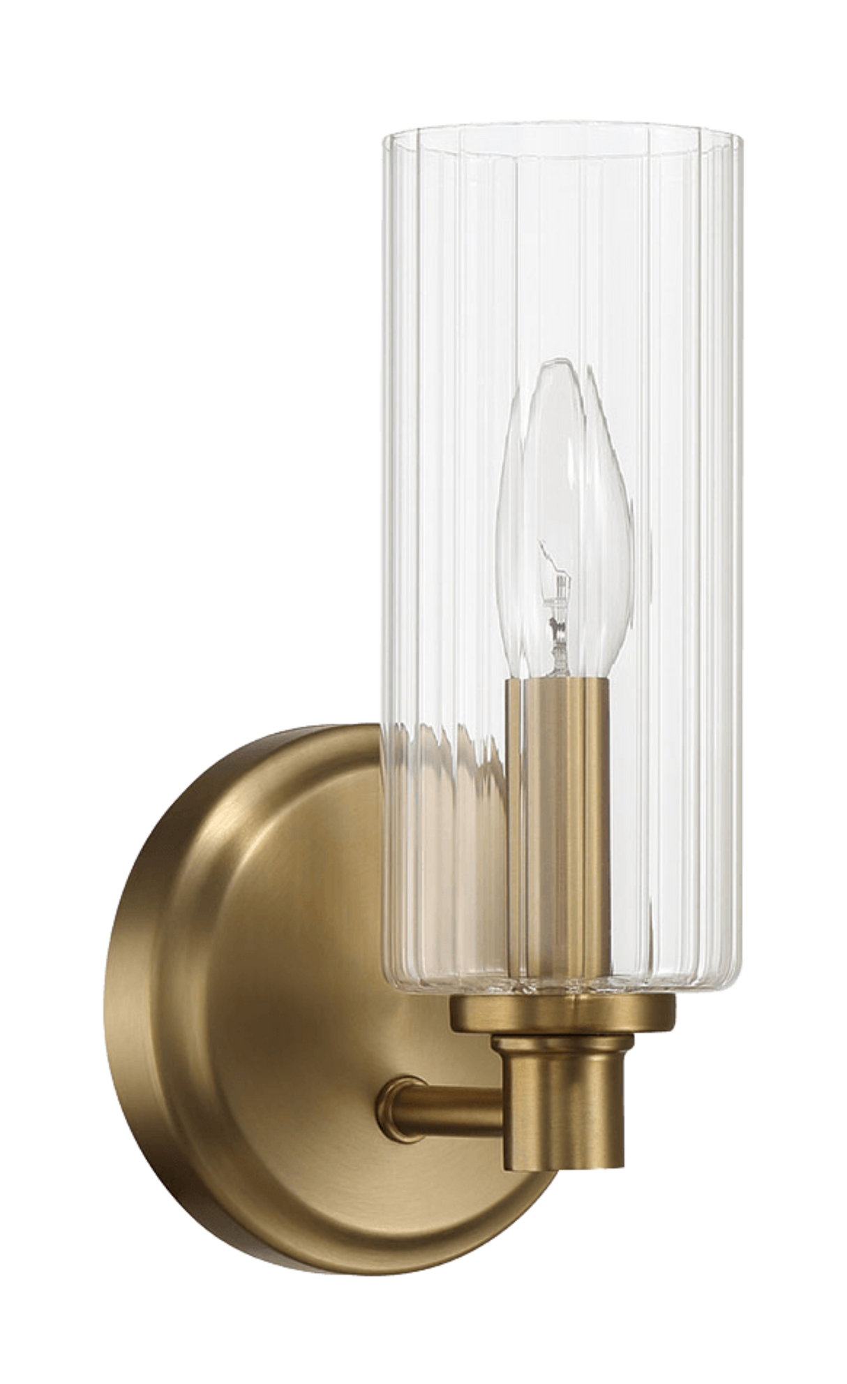 Jardin Single Light Wall Sconce with Clear Ribbed Glass and Satin Brass from Ashcroft Furniture - Luna Furniture