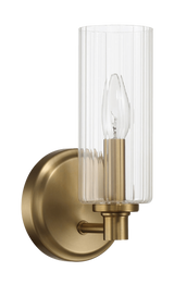 Jardin Single Light Wall Sconce with Clear Ribbed Glass and Satin Brass from Ashcroft Furniture - Luna Furniture