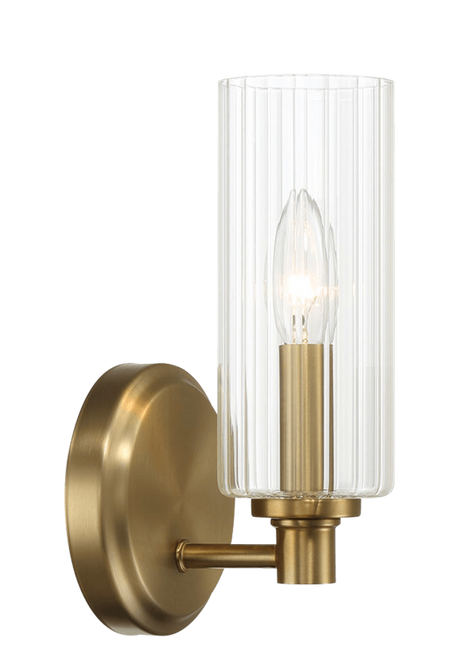Jardin Single Light Wall Sconce with Clear Ribbed Glass and Satin Brass from Ashcroft Furniture - Luna Furniture