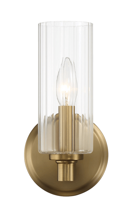 Jardin Single Light Wall Sconce with Clear Ribbed Glass and Satin Brass from Ashcroft Furniture - Luna Furniture