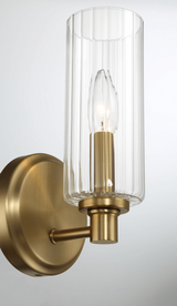 Jardin Single Light Wall Sconce with Clear Ribbed Glass and Satin Brass from Ashcroft Furniture - Luna Furniture