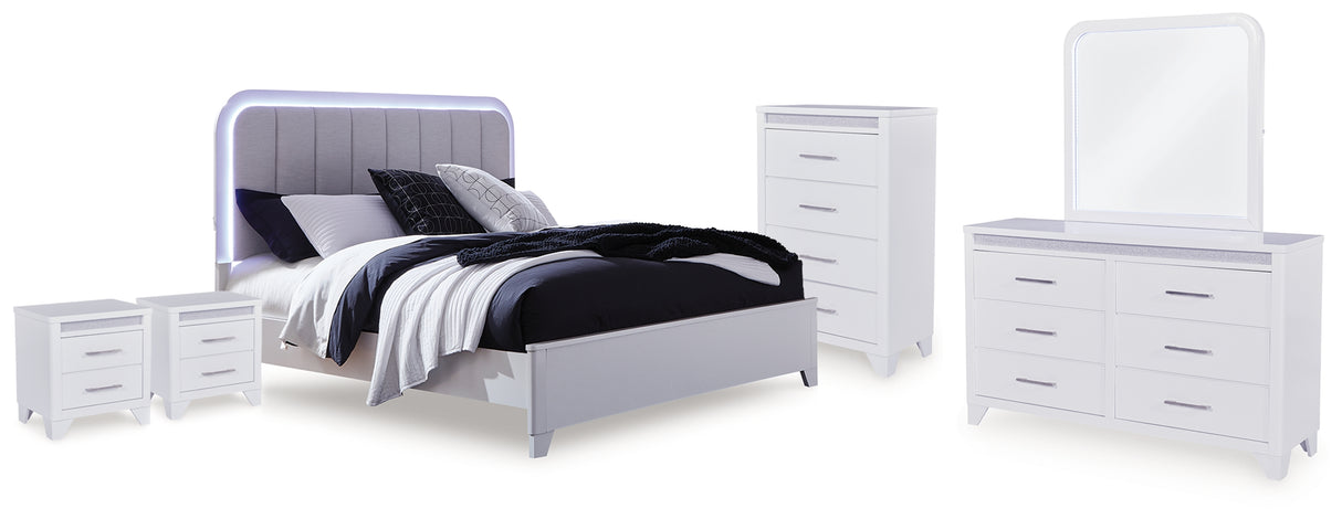 Jarlee White Queen Upholstered Panel Bed, Dresser, Mirror, Chest and 2 Nightstands from Ashley Furniture - Luna Furniture