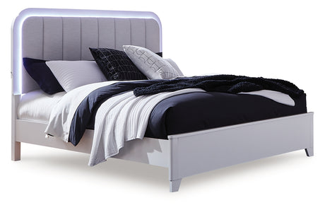 Jarlee White Queen Upholstered Panel Bed, Dresser, Mirror, Chest and 2 Nightstands from Ashley Furniture - Luna Furniture