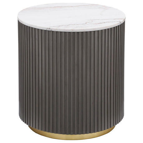 Jason Charcoal/White 2-piece Round Marble Coffee and End Table Set from Coaster - Luna Furniture