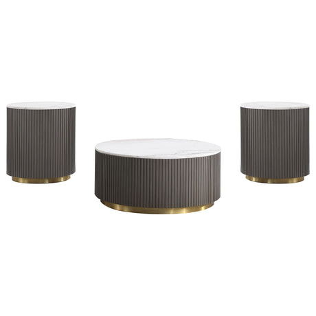 Jason Charcoal/White 3-piece Round Marble Coffee and End Table Set from Coaster - Luna Furniture