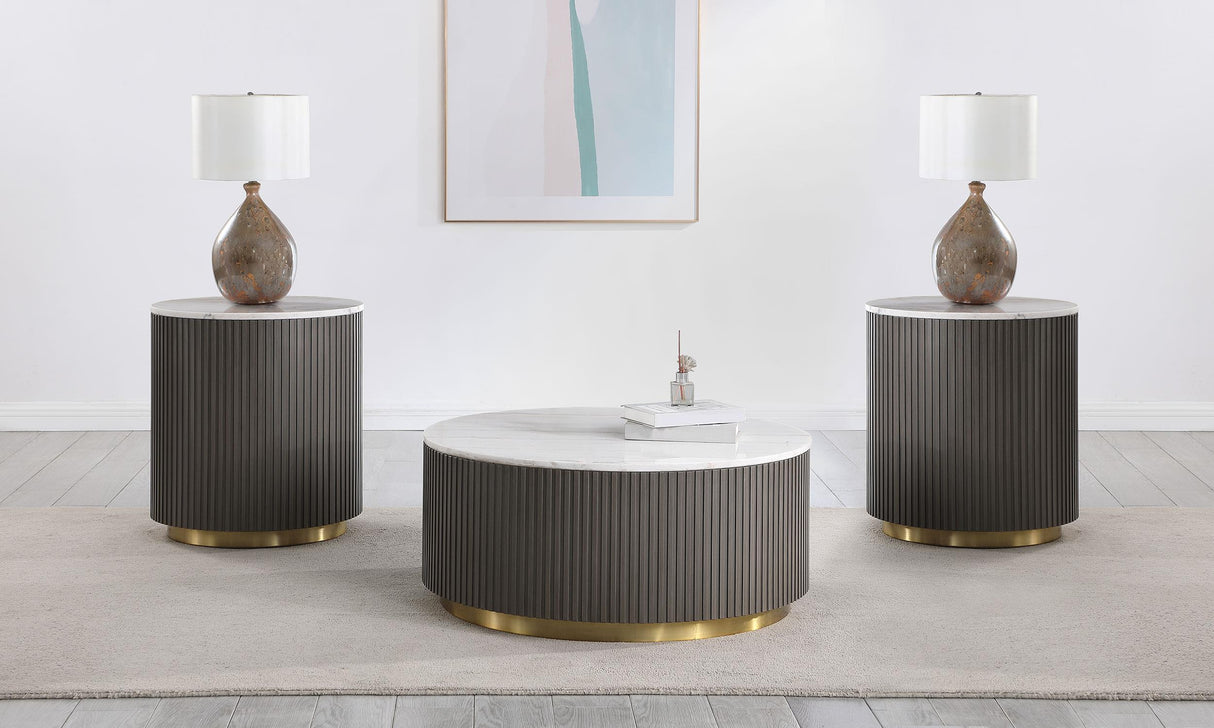 Jason 3-piece Round Marble Coffee and End Table Set White from Coaster - Luna Furniture