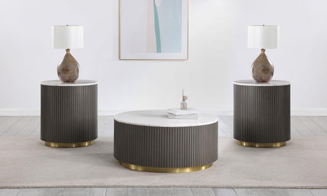 Jason Charcoal/White 3-piece Round Marble Coffee and End Table Set from Coaster - Luna Furniture