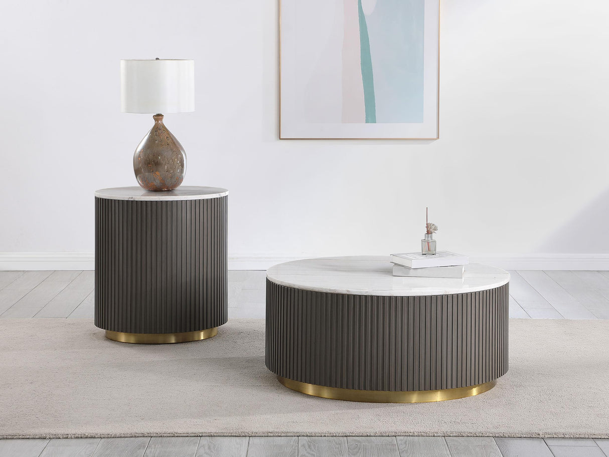 Jason White and Charcoal Round Marble Top Side End Table from Coaster - Luna Furniture
