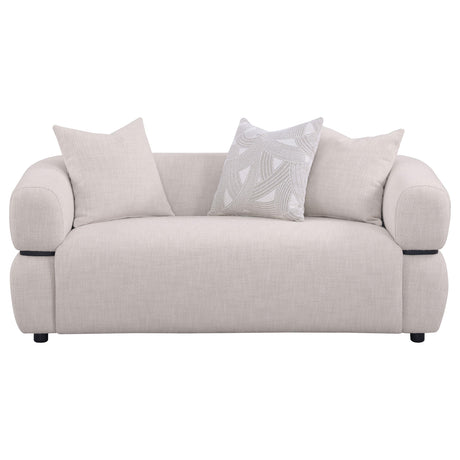 Jeanette Beige 73-inch Fabric Upholstered Round Arm Loveseat from Coaster - Luna Furniture