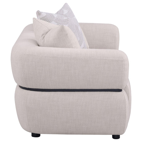 Jeanette Beige 73-inch Fabric Upholstered Round Arm Loveseat from Coaster - Luna Furniture