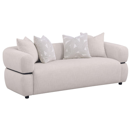 Jeanette Beige 84-inch Fabric Upholstered Round Arm Sofa from Coaster - Luna Furniture