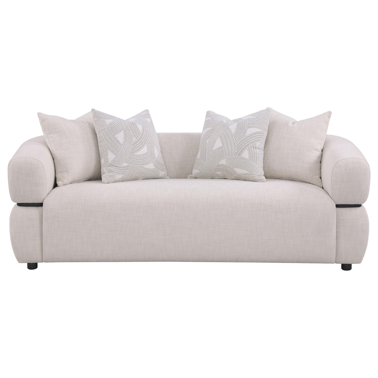 Jeanette Beige 84-inch Fabric Upholstered Round Arm Sofa from Coaster - Luna Furniture