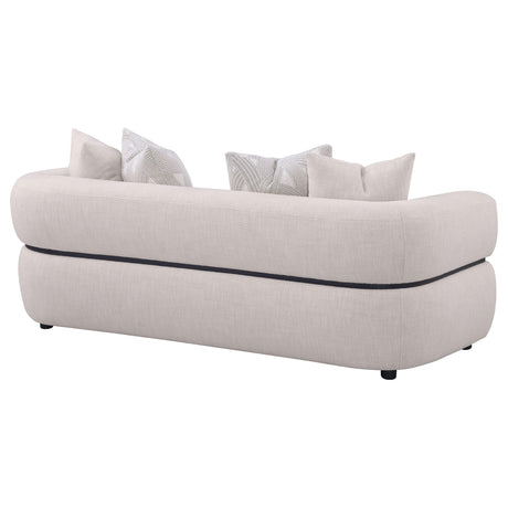 Jeanette Beige 84-inch Fabric Upholstered Round Arm Sofa from Coaster - Luna Furniture