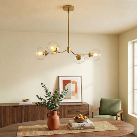 Jewel Four Lights Modern Farmhouse Chandelier Ceiling Hanging Light Fixture For Kitchen Island Dining Room 36"L × 20"W × 7.25"H with Clear Glass from Ashcroft Furniture - Luna Furniture