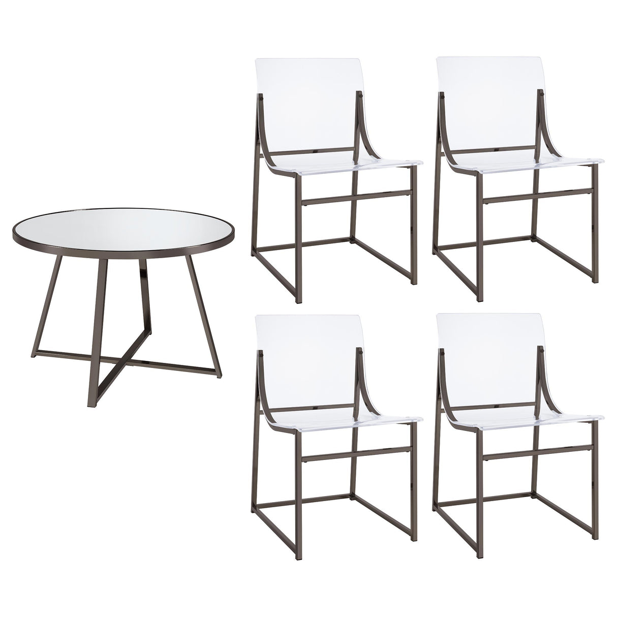 Jillian 5-piece Round Mirror Top Dining Set Black Nickel from Coaster - Luna Furniture
