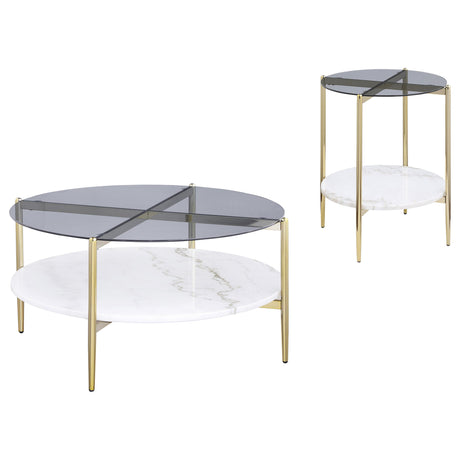 Jonelle Gold 2-Piece Round Coffee and End Table Set from Coaster - Luna Furniture