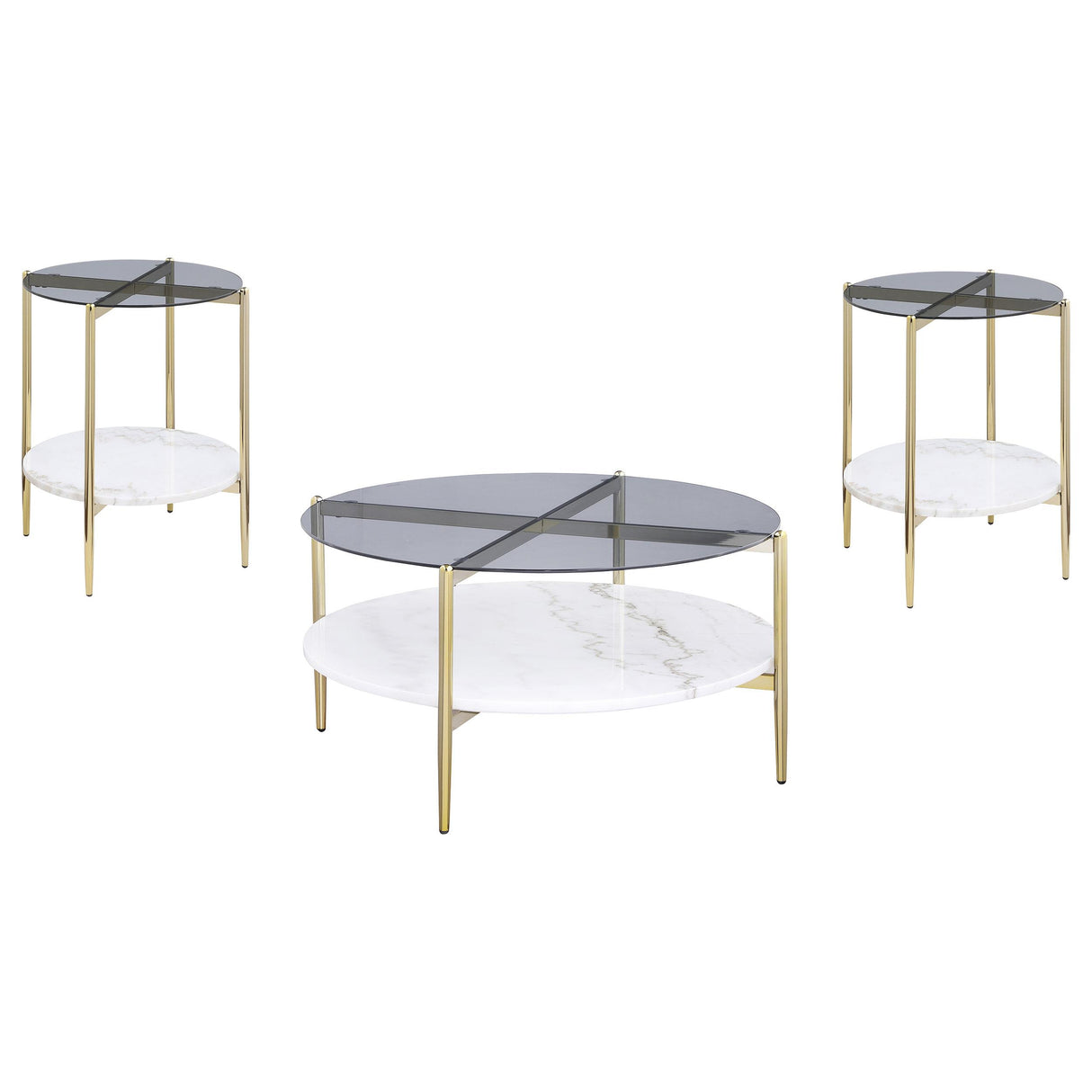 Jonelle Gold 3-Piece Round Coffee and End Table Set from Coaster - Luna Furniture
