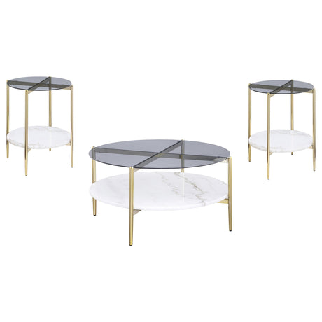 Jonelle Gold 3-Piece Round Coffee and End Table Set from Coaster - Luna Furniture