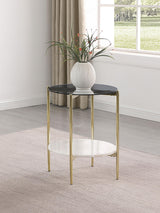 Jonelle Gold Round Glass Top End Table White Marble Shelf from Coaster - Luna Furniture