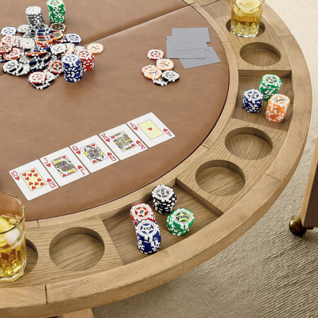 Rylie 48-inch Round Dining Table with Folding Game Top, Natural Finish from Steve Silver - Luna Furniture