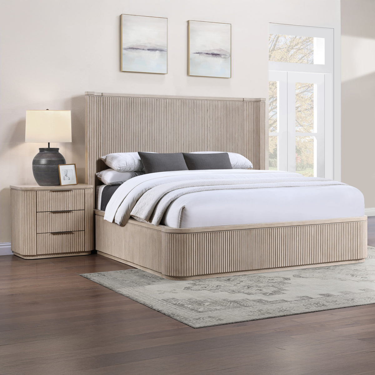 Henry Reeded 3-Drawer Nightstand with USB & Electric Outlets, Tan Finish from Steve Silver - Luna Furniture