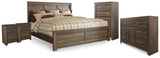 Juararo Dark Brown King Panel Bed, Dresser, Chest and 2 Nightstands from Ashley - Luna Furniture