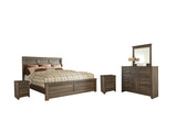 Juararo Queen Panel Bed with Mirrored Dresser and 2 Nightstands in Dark Brown from Ashley - Luna Furniture