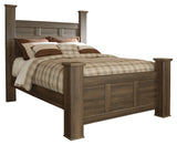 Juararo Queen Poster Bed with Mirrored Dresser and 2 Nightstands in Dark Brown from Ashley - Luna Furniture
