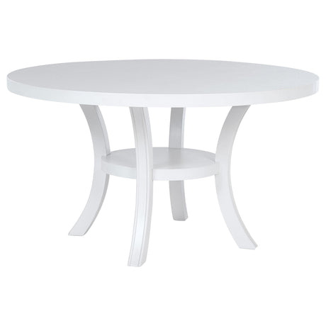 Judd Pearl White Round Dining Table with Shelf from Coaster - Luna Furniture