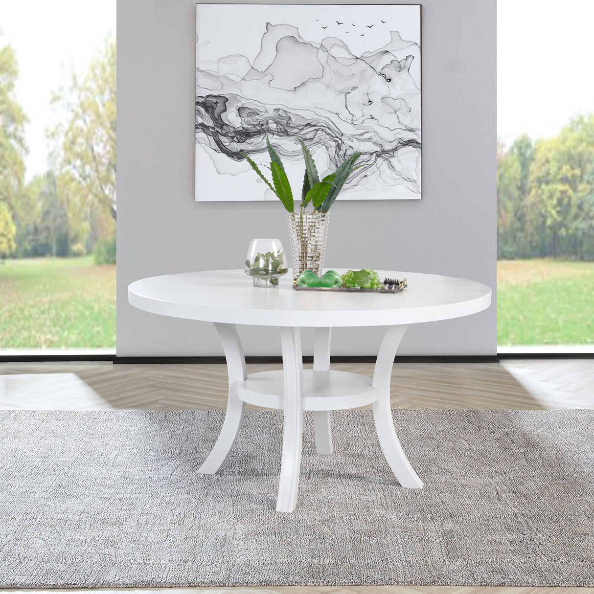 Judd Pearl White Round Dining Table with Shelf from Coaster - Luna Furniture