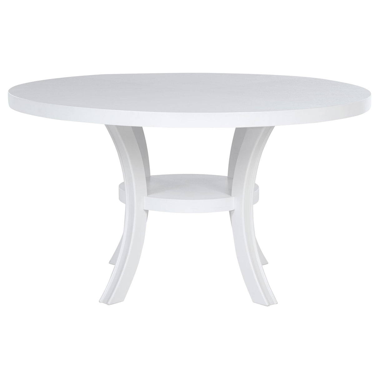 Judd Pearl White Round Dining Table with Shelf from Coaster - Luna Furniture