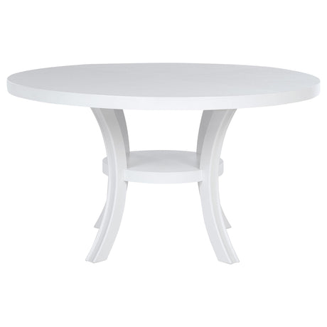 Judd Pearl White Round Dining Table with Shelf from Coaster - Luna Furniture