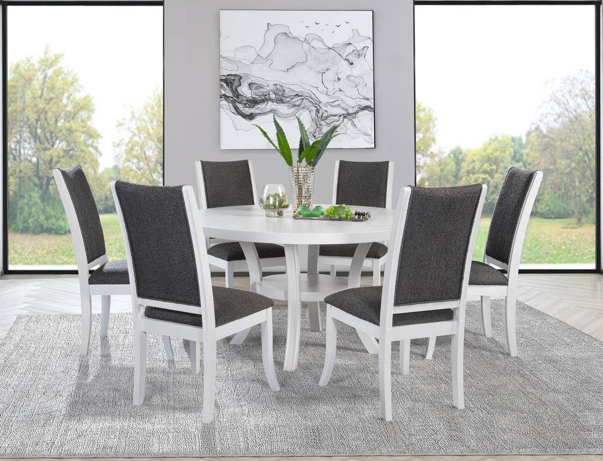 Judd 7-piece 54-inch Round Wood Dining Table Set Pearl White from Coaster - Luna Furniture