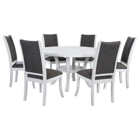 Judd 7-piece 54-inch Round Wood Dining Table Set Pearl White from Coaster - Luna Furniture