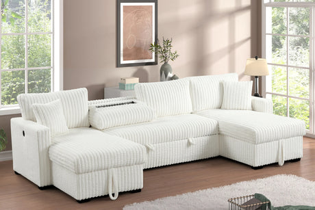 July Beige Double Storage Chaise Sectional with Pull Out Bed from Happy Homes - Luna Furniture