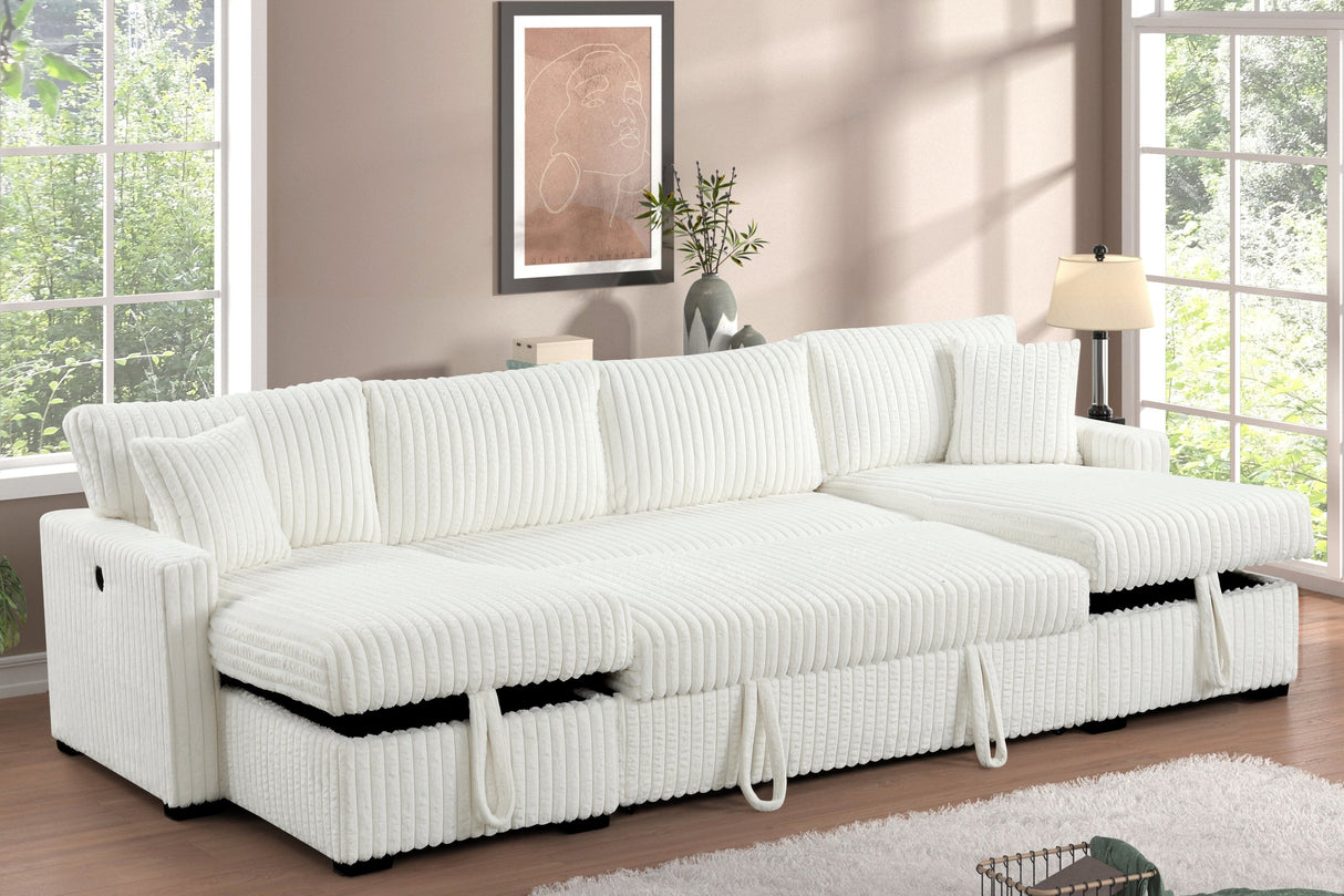 July Beige Double Storage Chaise Sectional with Pull Out Bed from Happy Homes - Luna Furniture