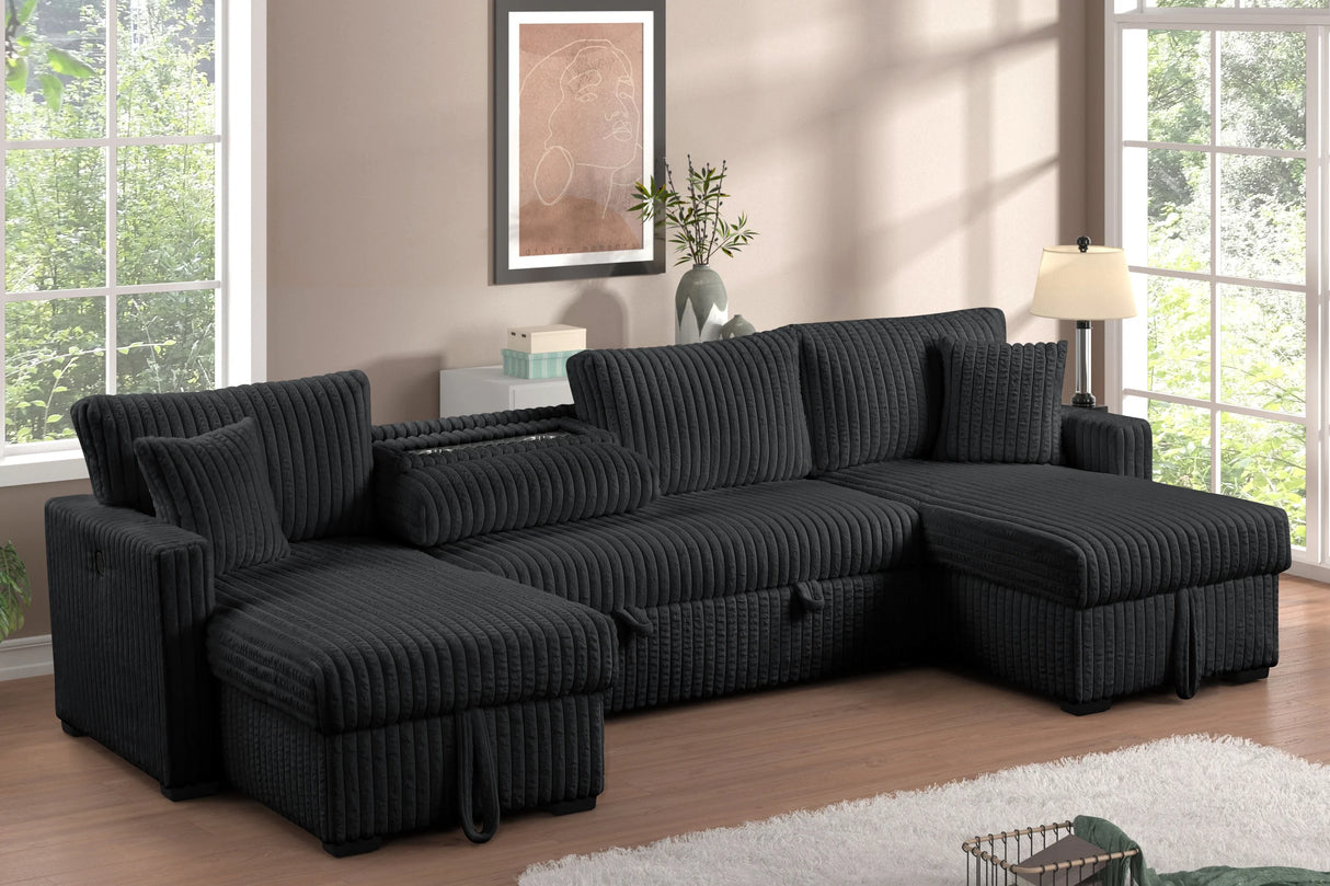 July Black Double Storage Chaise Sectional with Pull Out Bed from Happy Homes - Luna Furniture
