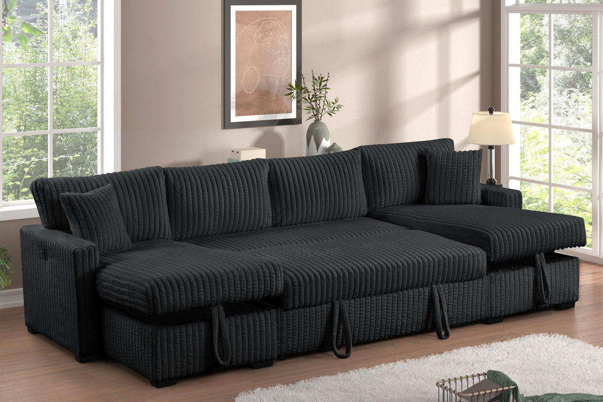 July Black Double Storage Chaise Sectional with Pull Out Bed from Happy Homes - Luna Furniture