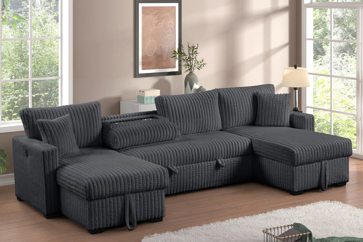 July Charcoal Double Storage Chaise Sectional With Pull-Out Bed from Happy Homes - Luna Furniture