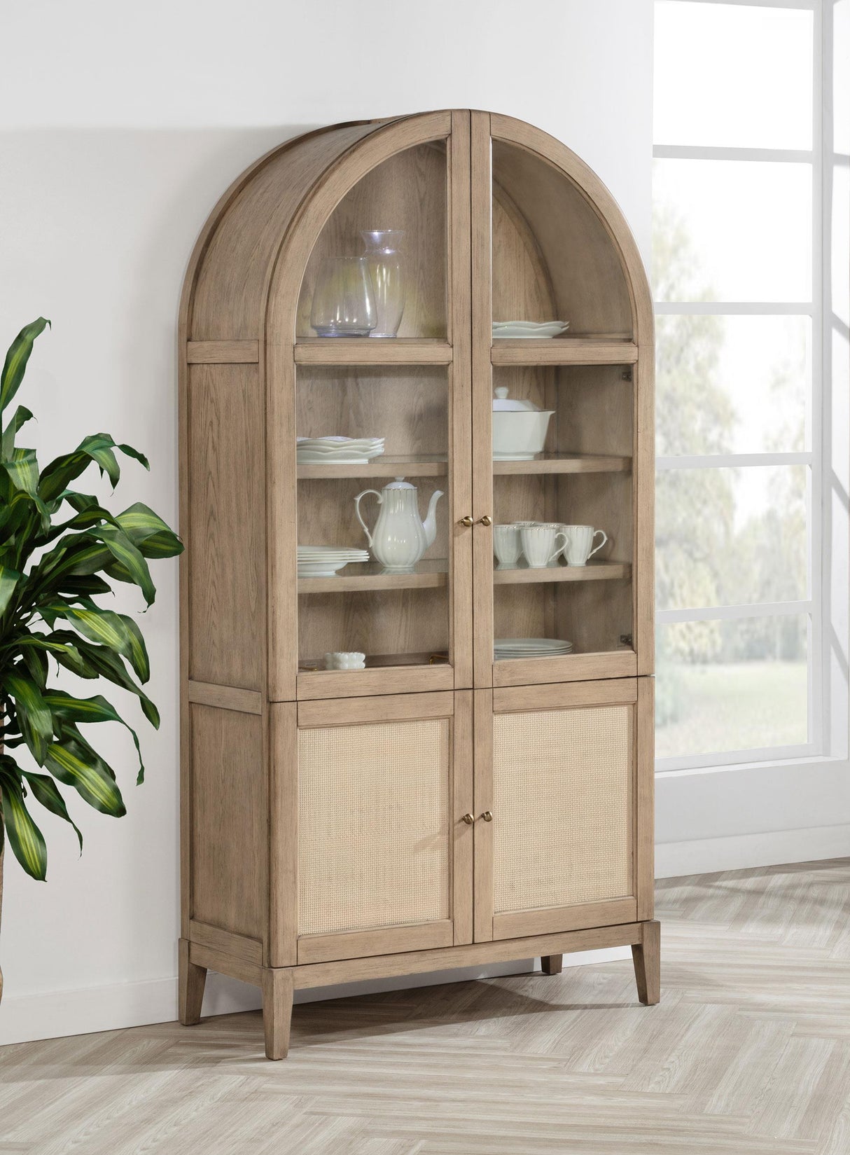 Kailani Beige Oak 4-Door Cane Dining Vitrine Display Cabinet from Coaster - Luna Furniture