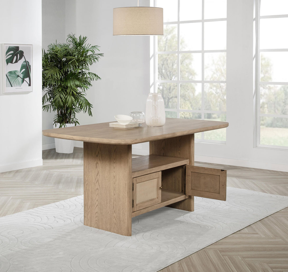 Kailani Beige Oak Cane Counter Height Storage Dining Table from Coaster - Luna Furniture
